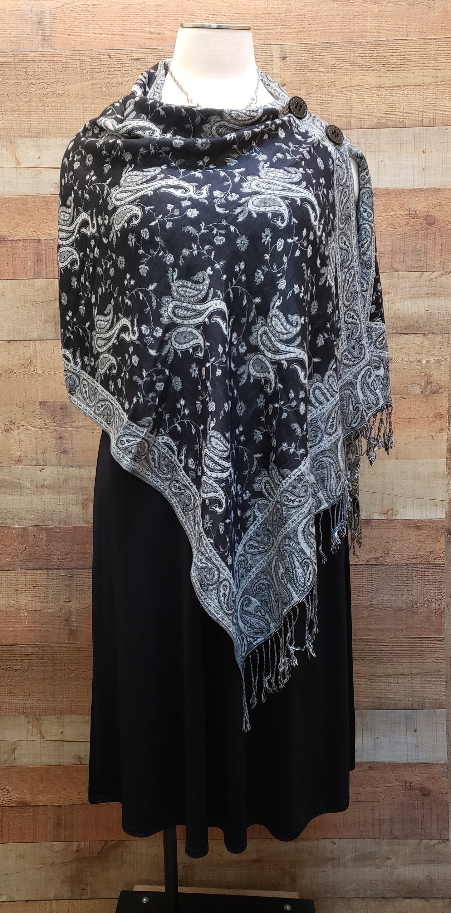 2 Button Black & White Shawl Original Design by Gypsy Wind Clothing