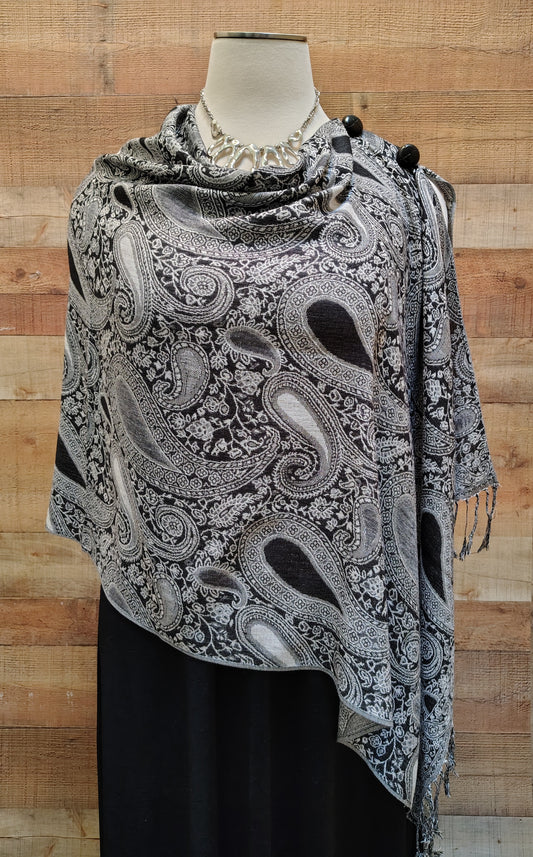 2 Button Original Design Black & White Small Paisley Print