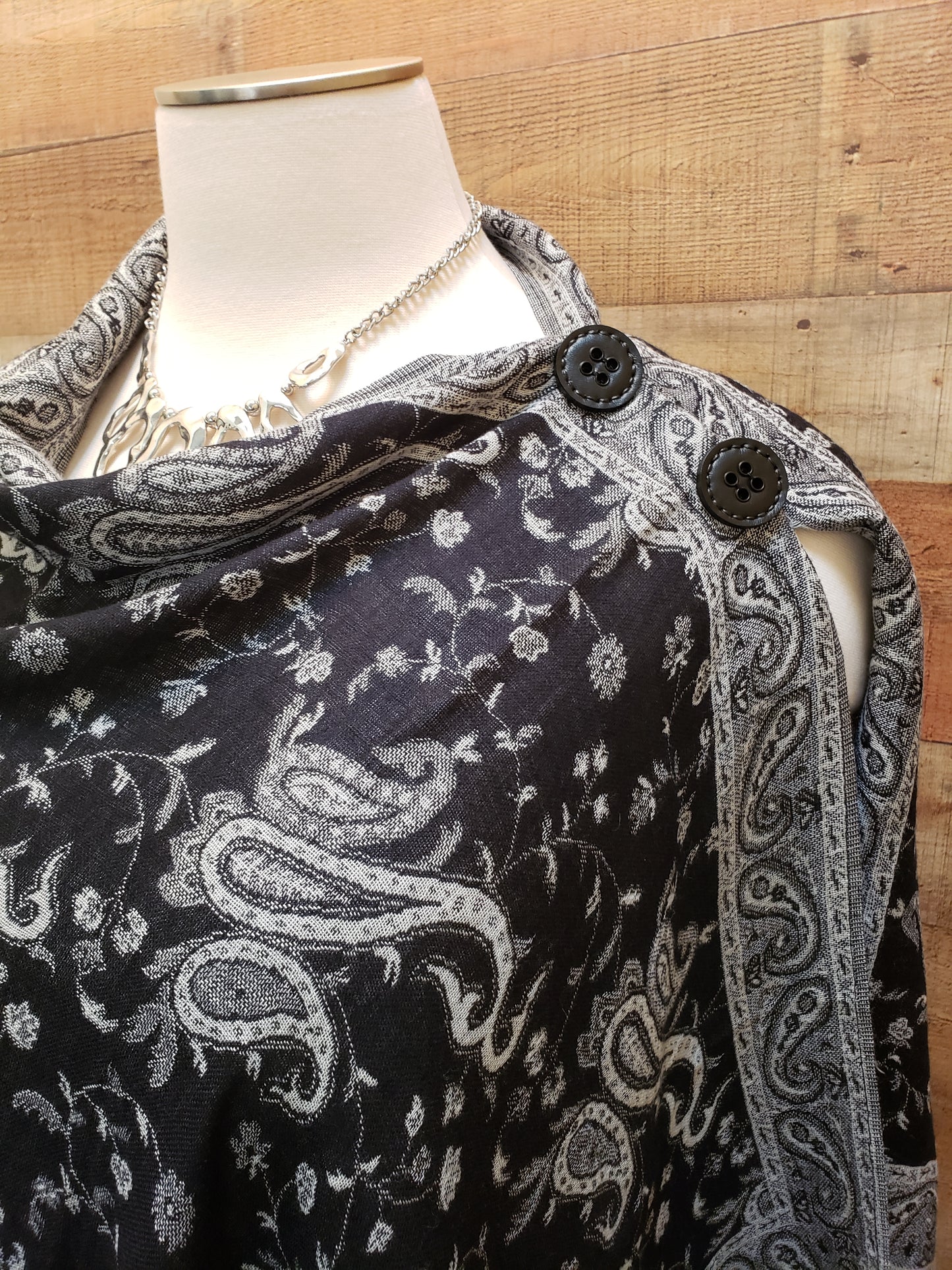 2 Button Black & White Shawl Original Design by Gypsy Wind Clothing